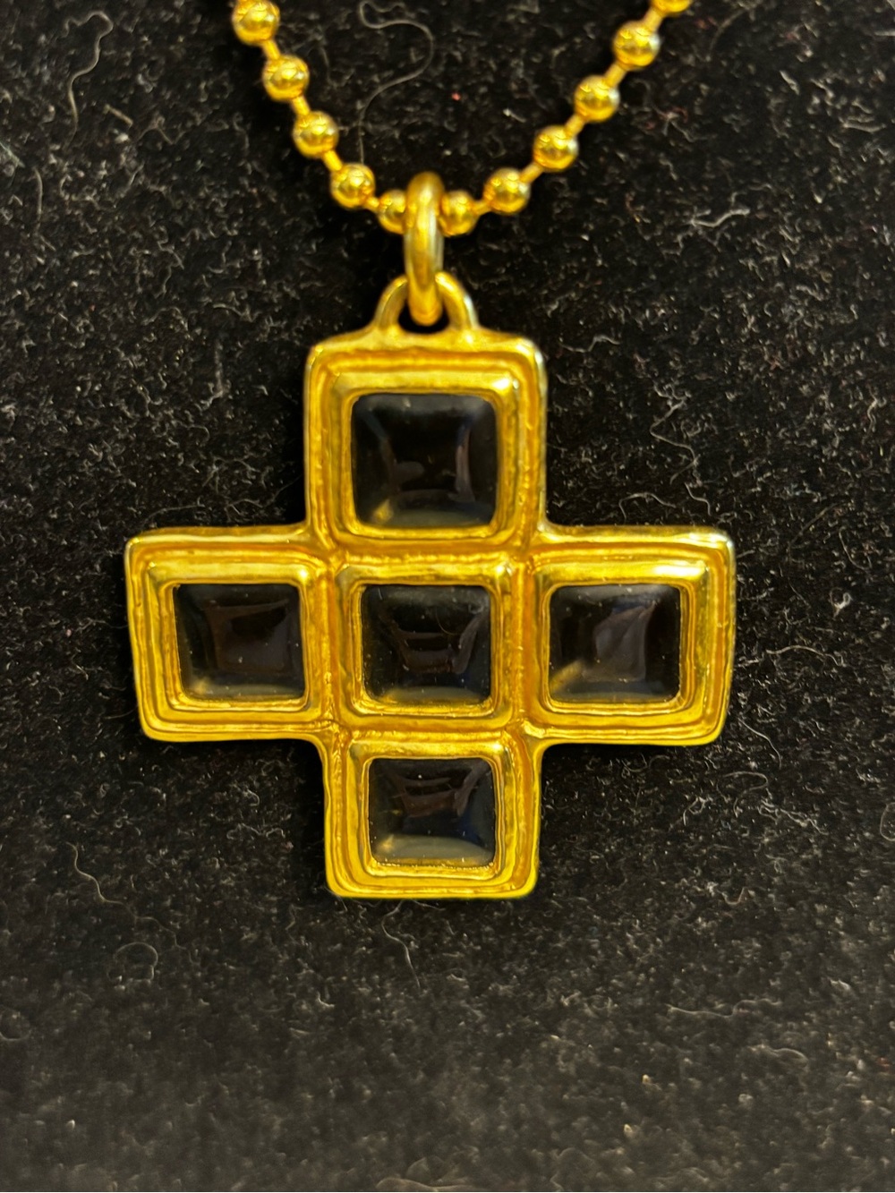 COACH Vintage Gold-Tone Beaded Ball Chain Cross Pendant Necklace - Picture 2 of 6